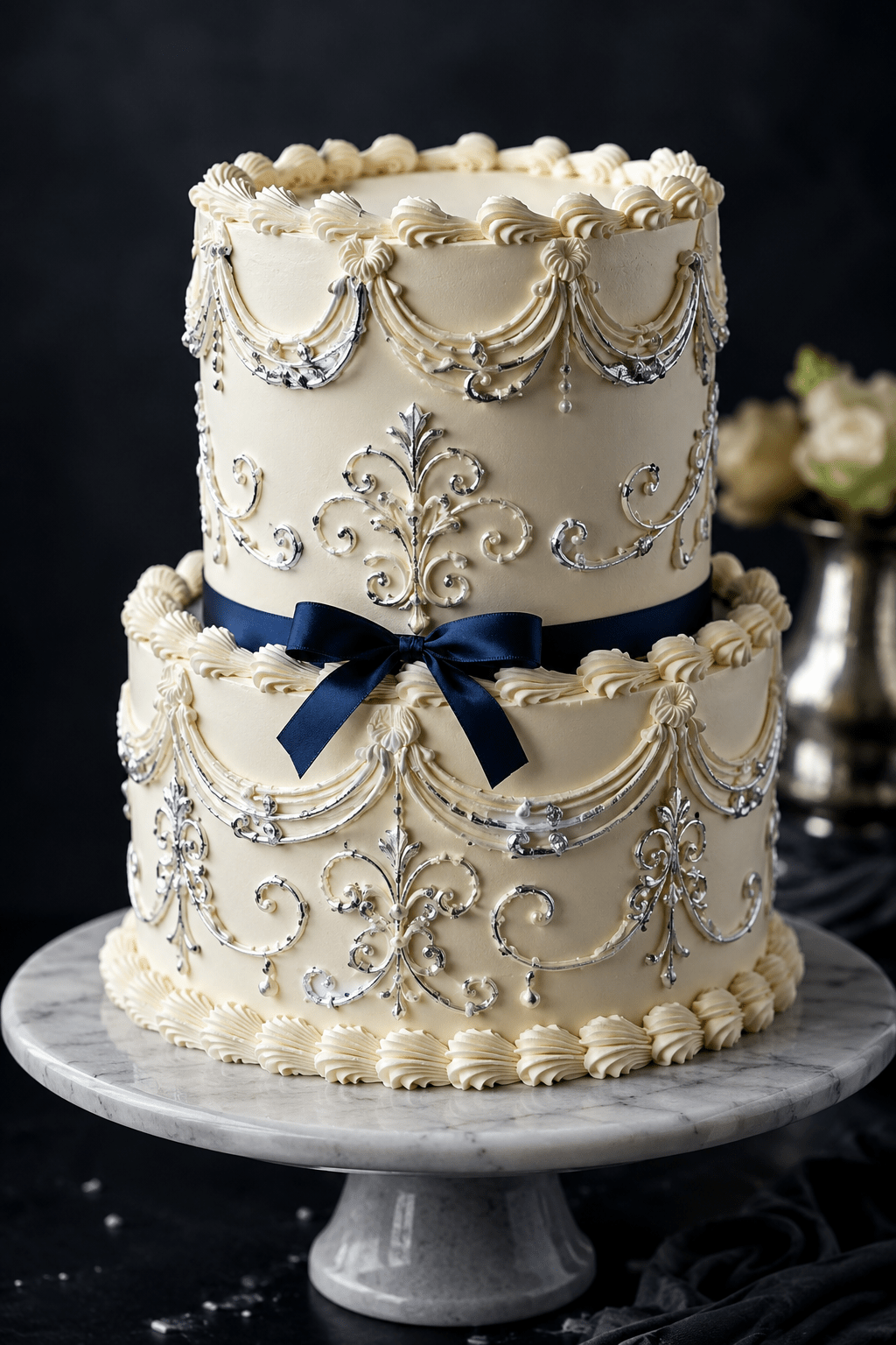 Metallic Silver Lambeth Cake - Better Cakes Miami