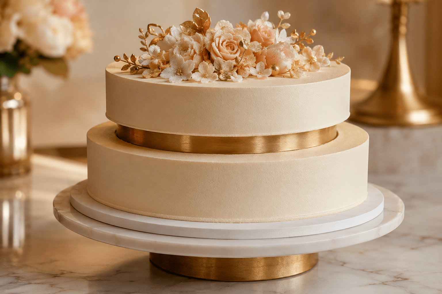 Short & Wide Gold Statement Cake - Better Cakes Miami